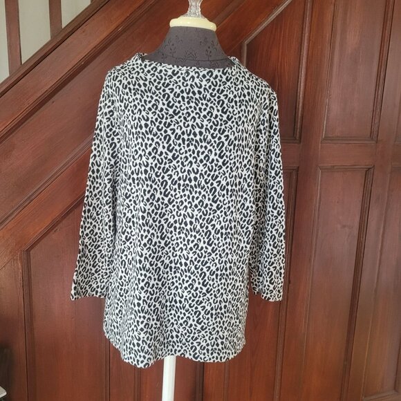 Talbots Womens Leopard Print Knit Top Black & White 3/4 Sleeve Size L - Picture 1 of 5